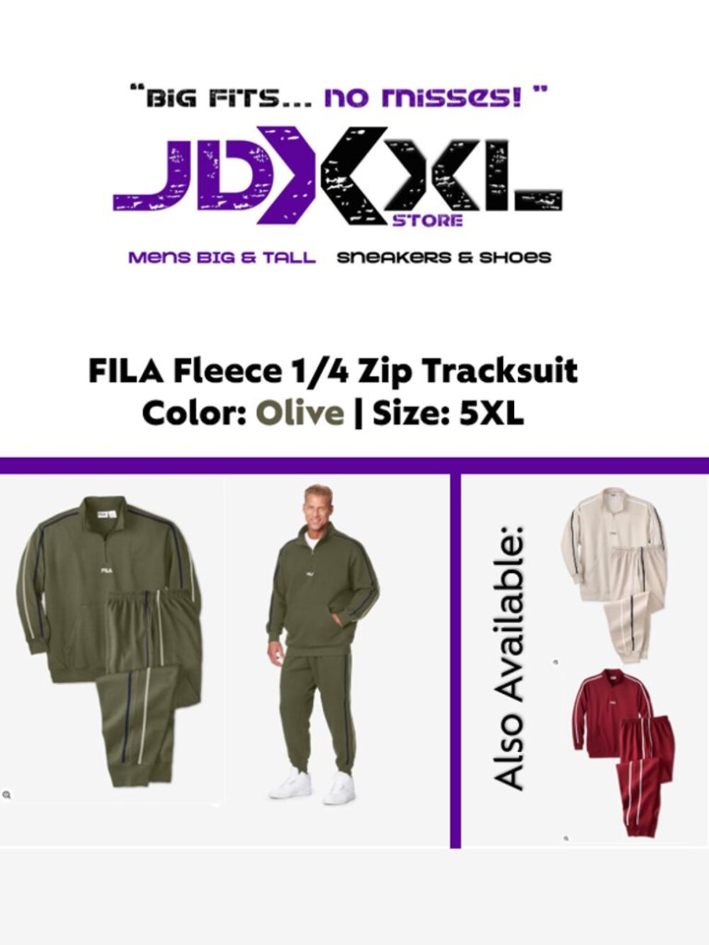 FILA Fleece 1/4 Zip Tracksuit - OLIVE 5XL